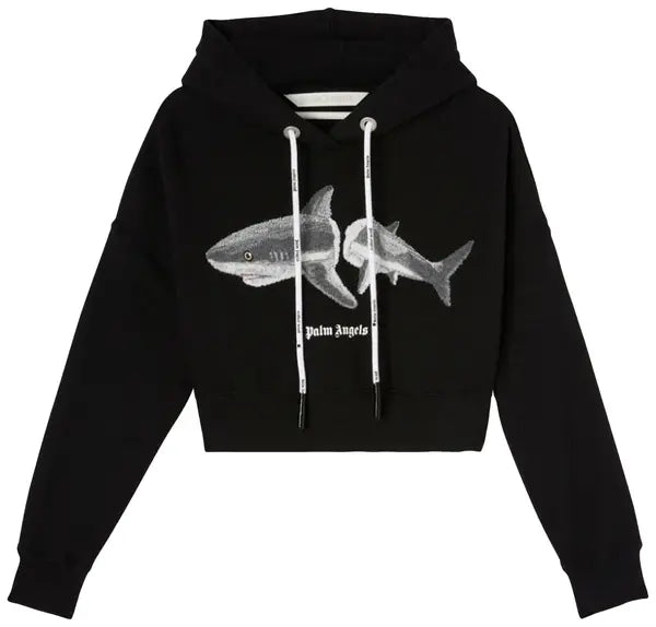 Palm Angels Shark Cropped Hoody 'Black/White'