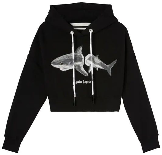 Palm Angels Shark Cropped Hoody 'Black/White'