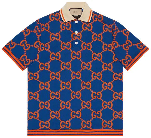 Gucci GG Jacquard Polo T-Shirt 'Blue/Orange'