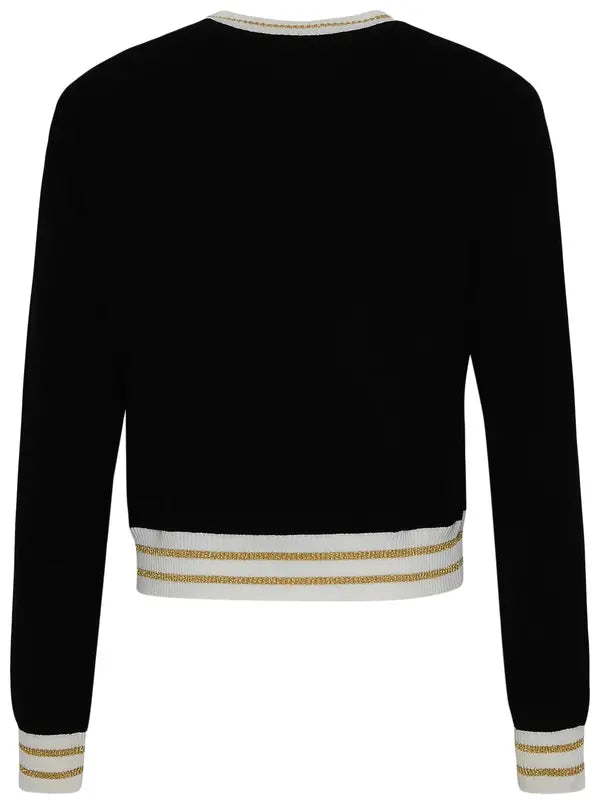 Balmain Logo Intarsia Knitted Cropped Jumper 'Black/Natural/Gold'