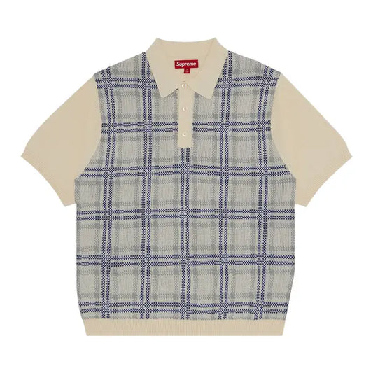 Supreme Plaid Knit Short-Sleeve Polo 'White'