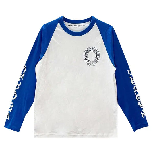 Chrome Hearts Long-Sleeve Horseshoe Baseball Tee 'White/Blue'