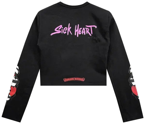 Chrome Hearts Matty Boy Sick Heart Long-Sleeve Crop Top 'Black'