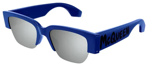 Alexander McQueen Half Frame Sunglasses 'Blue/Silver'