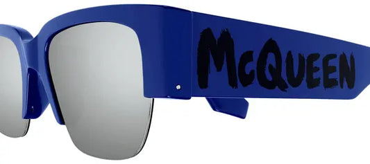 Alexander McQueen Half Frame Sunglasses 'Blue/Silver'