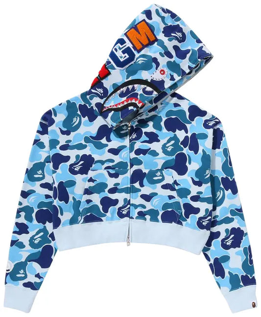 BAPE ABC Camo Crystal Stone Shark Cropped Full Zip Hoodie 'Blue'