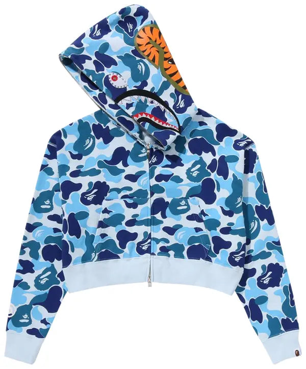 BAPE ABC Camo Crystal Stone Shark Cropped Full Zip Hoodie 'Blue'