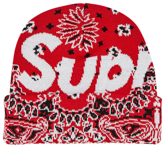 Supreme Bandana Big Logo Beanie 'Red'