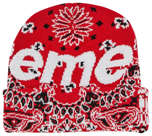 Supreme Bandana Big Logo Beanie 'Red'