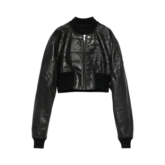 Rick Owens Cropped Leather Girdered Bomber Jacket 'Black'