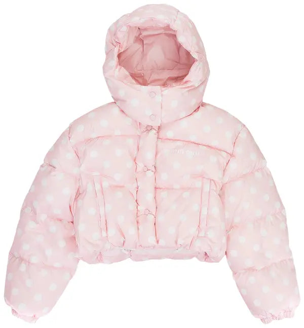 Miu Miu Cropped Printed Nylon Down Jacket 'Pink/White'