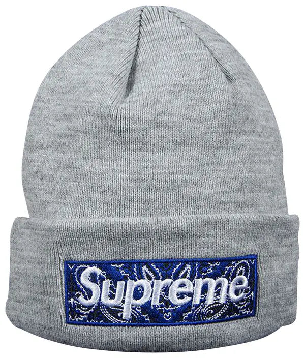 Supreme x New Era Bandana Box Logo Beanie 'Heather Grey'