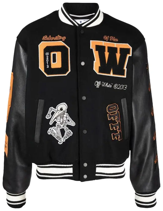 Off-White Leather Varsity Jacket 'Black'