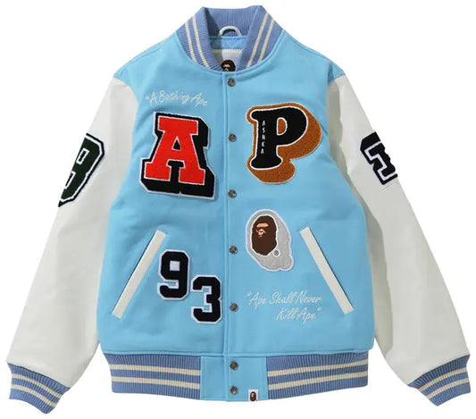 BAPE Crazy Patch Varsity Jacket 'Sax'