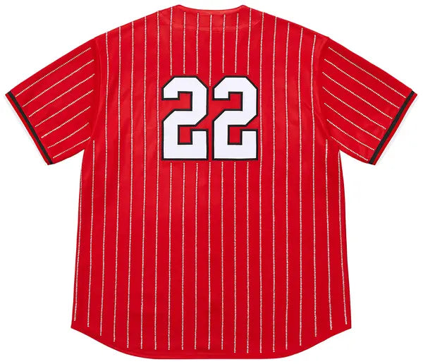 Supreme Rhinestone Stripe Baseball Jersey 'Red'